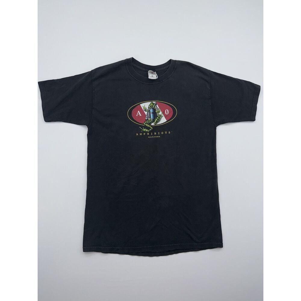Vintage Amphibious Outfitters T-Shirt Mens L Black Deep Sea Electric Eel Diving